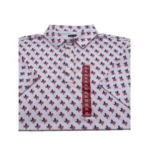 State of Mine Mens XL Polo Shirt White Texas American Flag Print Short Sleeve